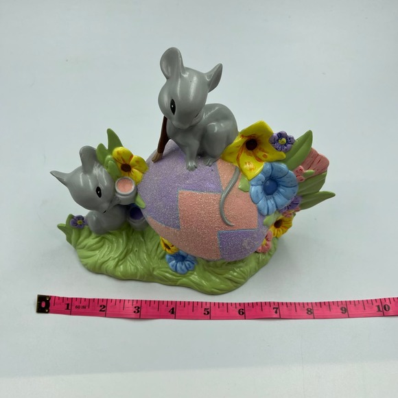 Vintage Ceramic Handmade Easter Egg Mice Spring Decor Shelf Sitter Figurine 80's - Picture 10 of 13